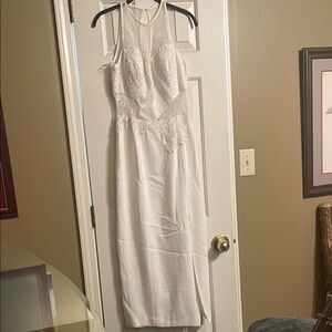 Precious Formals White Sheath Halter Dress for Bride